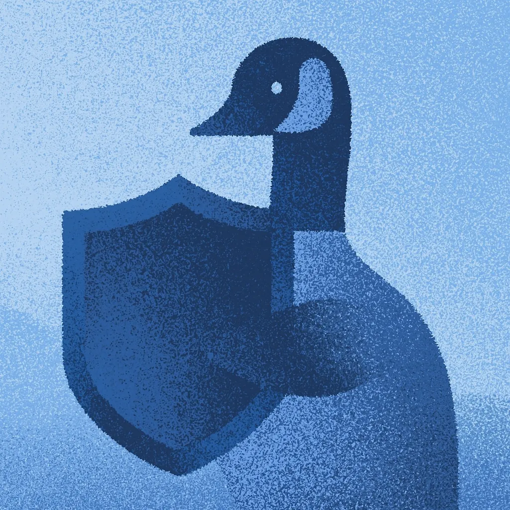 A goose with a shield representing privacy